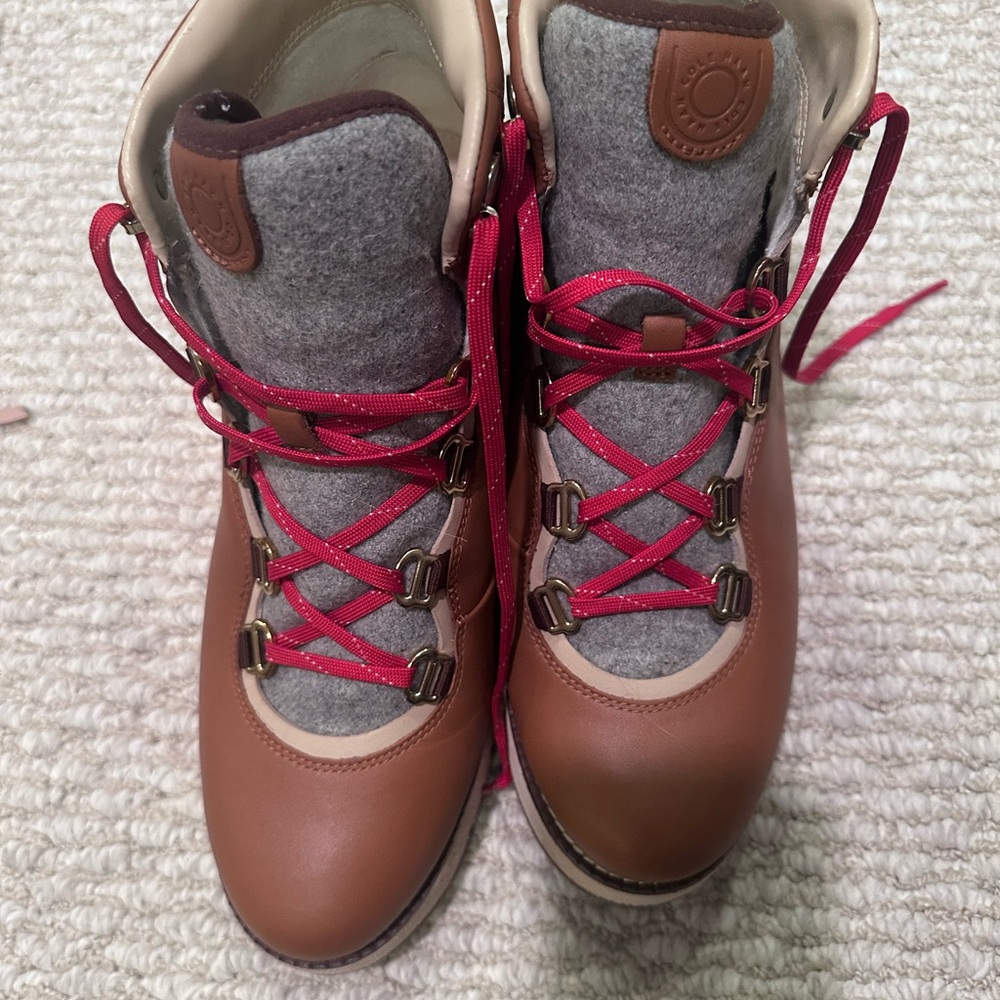 Cole Haan Cream and Brown Leather Boots with Red Accents